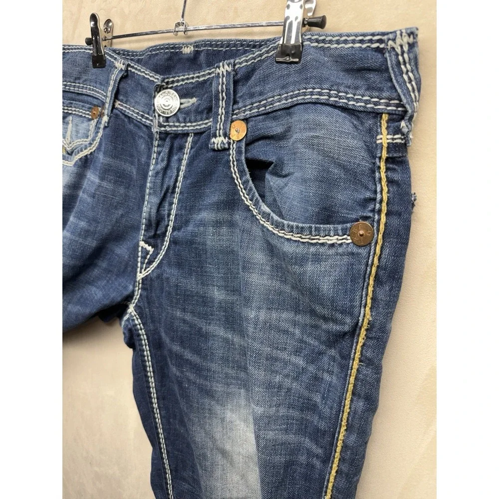 True Religion Straight Mega T Jeans Mens 33 Flap Pocket Mud Slinger Thick Stitch